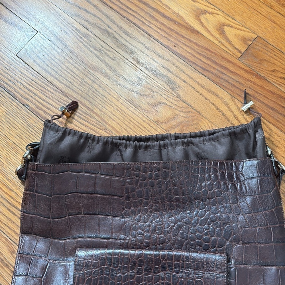 Massimo Dutti Cinch Closure‎ Leather Shoulder Bag Crocodile Texture Brown - Picture 13 of 16